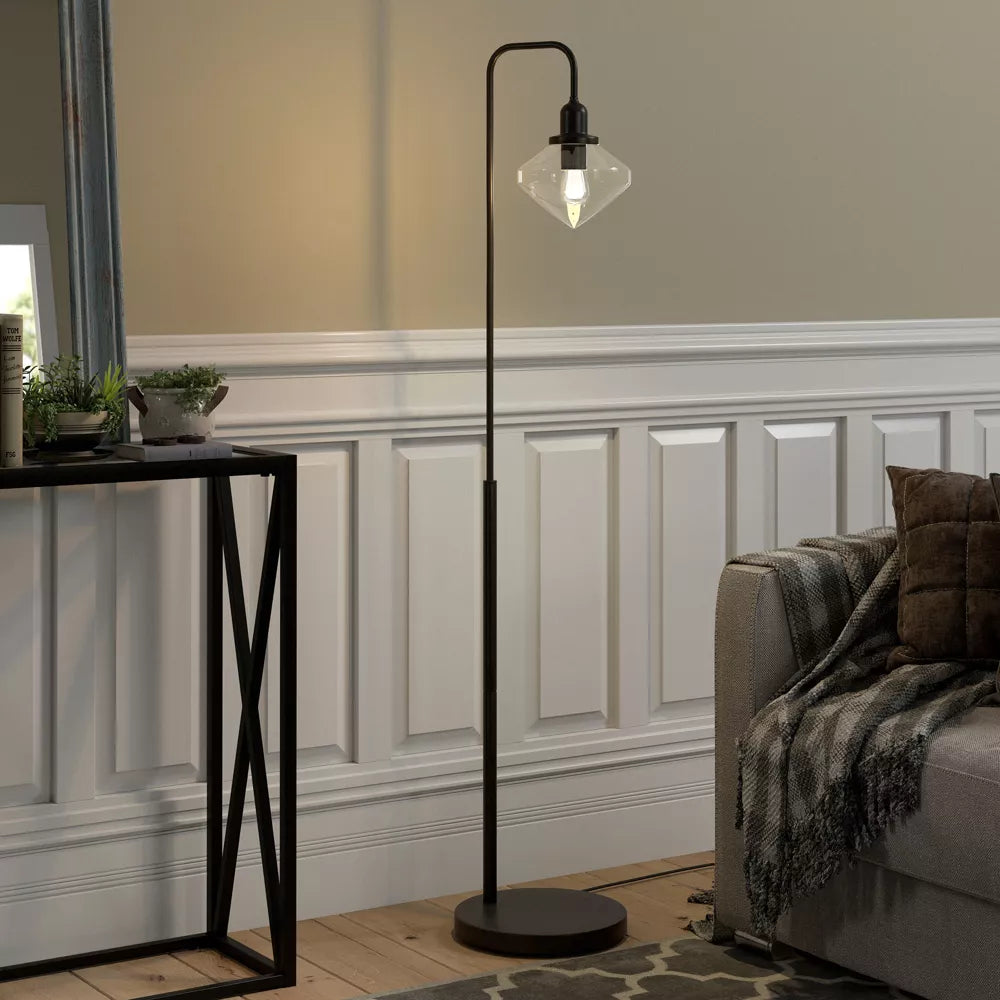 Bogen-Bodenlampe mit Glas-Schirm