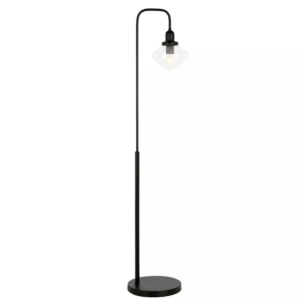 Bogen-Bodenlampe mit Glas-Schirm