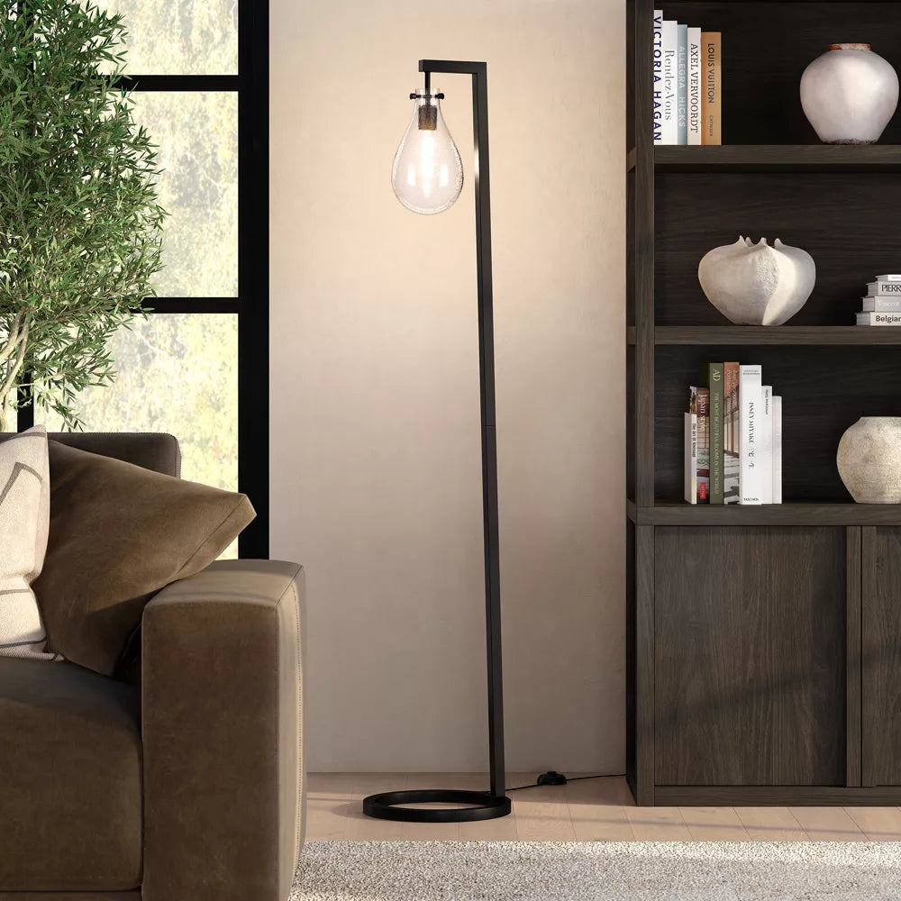 Moderne Bodenlampe mit Tropfen-Glas-Schirm
