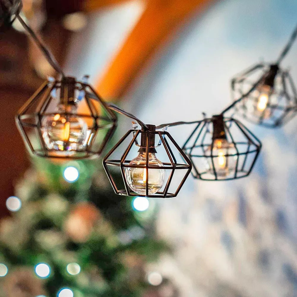 LED Dekorative Lichtreihen mit Metallkäfig-Lampenschirmen