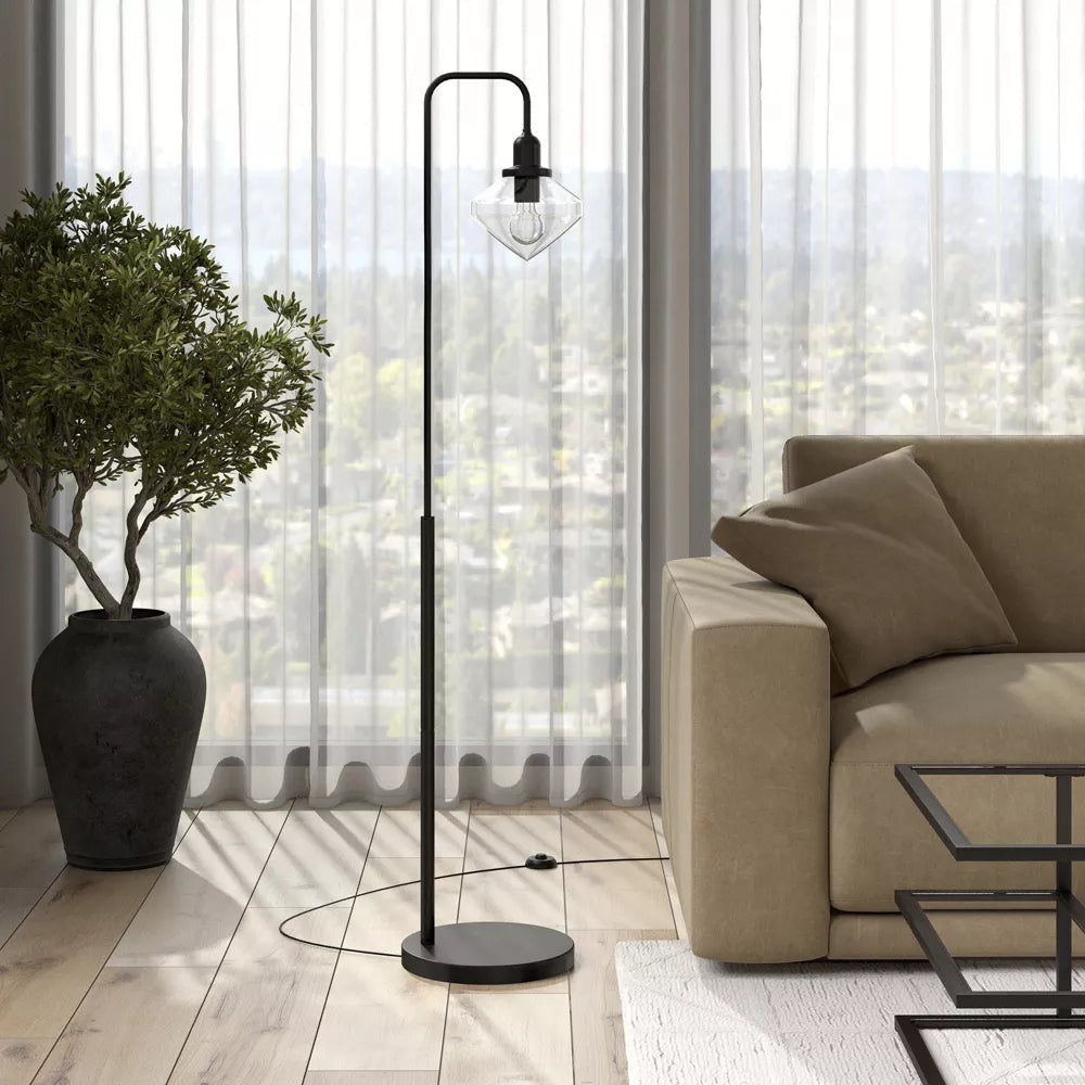 Bogen-Bodenlampe mit Glas-Schirm