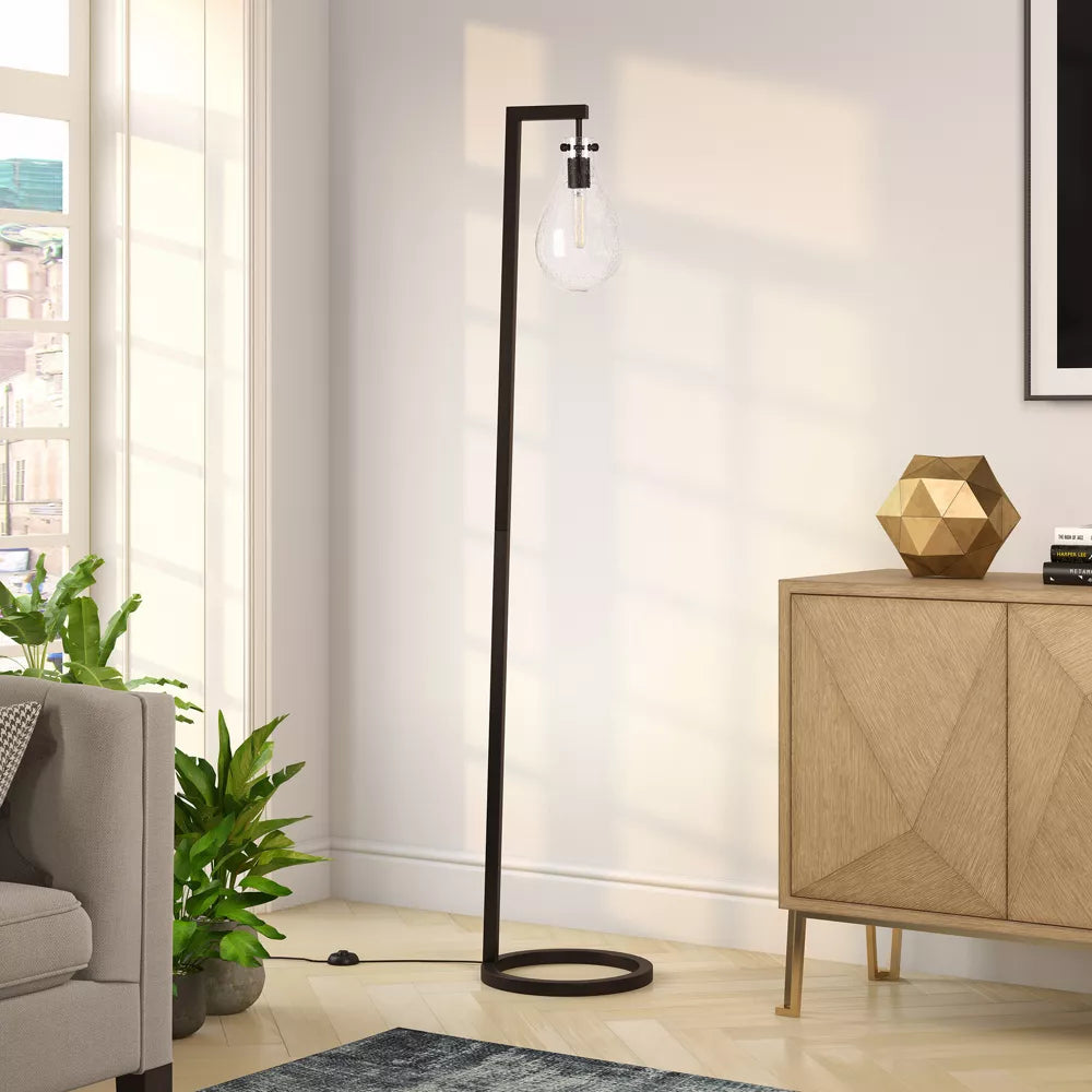 Moderne Bodenlampe mit Tropfen-Glas-Schirm