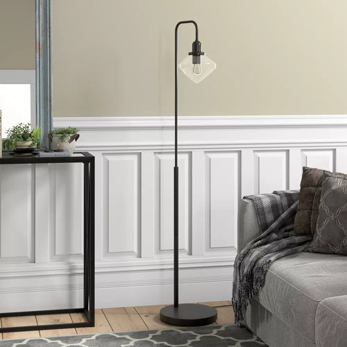 Bogen-Bodenlampe mit Glas-Schirm