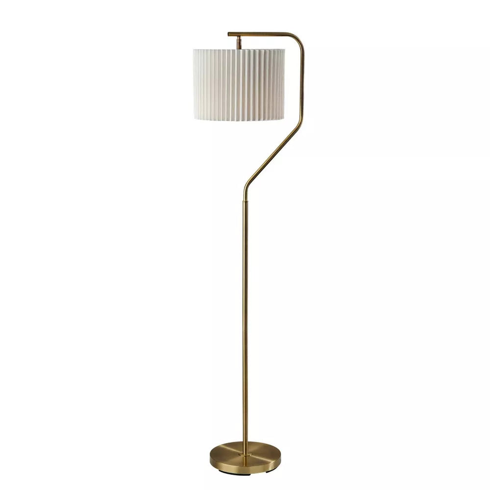 Schwenkarm-Bodenlampe mit plissiertem Trommelschirm